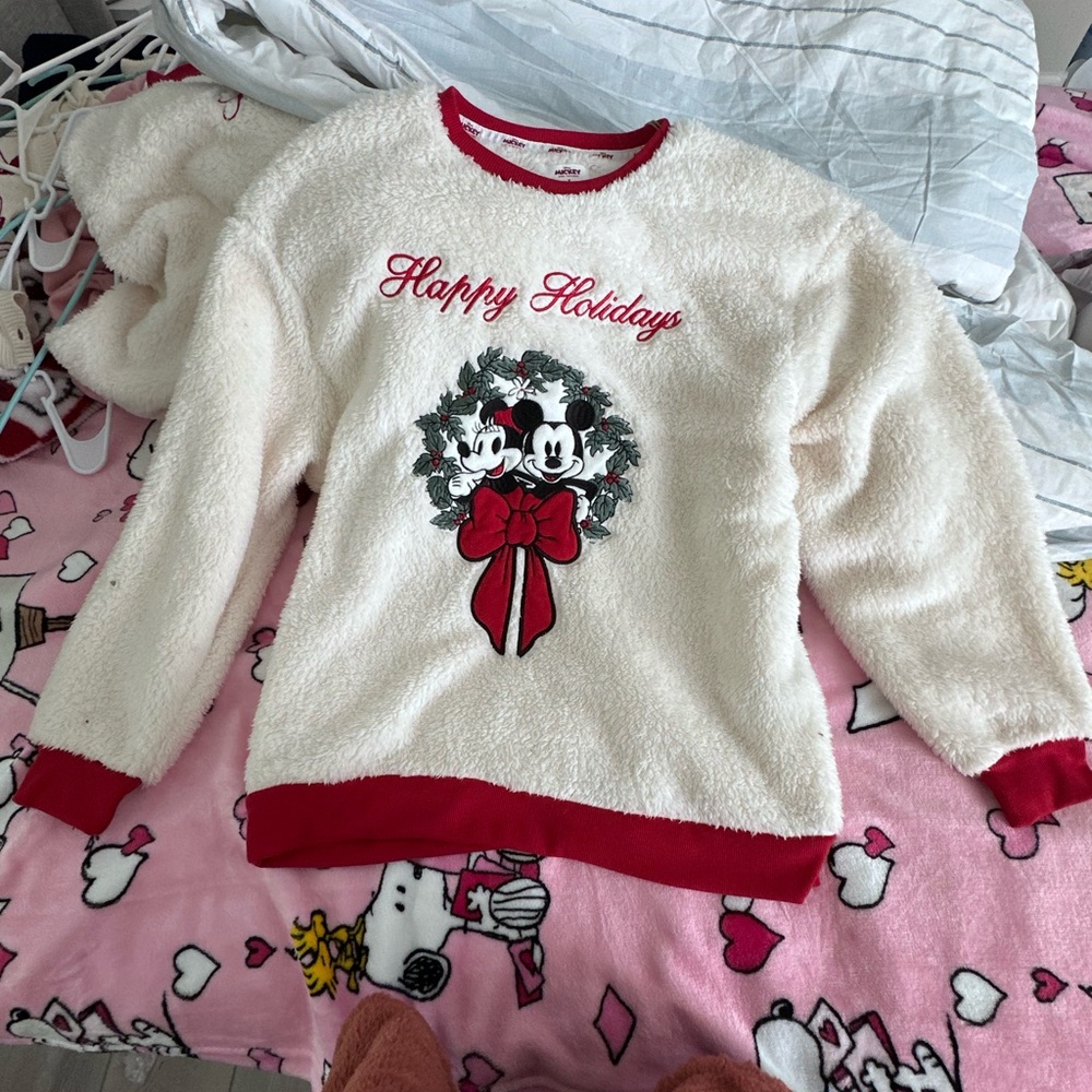 Primark Disney Mickey Fleece Sweater - Ecru and Red